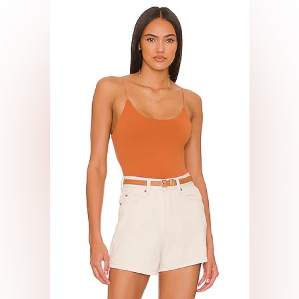 NWT FP burnt Orange seamless spaghetti strap thong bodysuit M/L casual fall